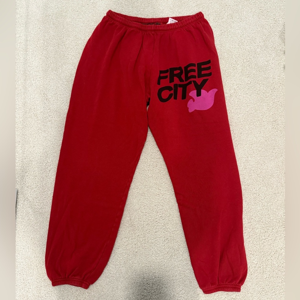 Free City Red Joggers with Black/Pink Logo
